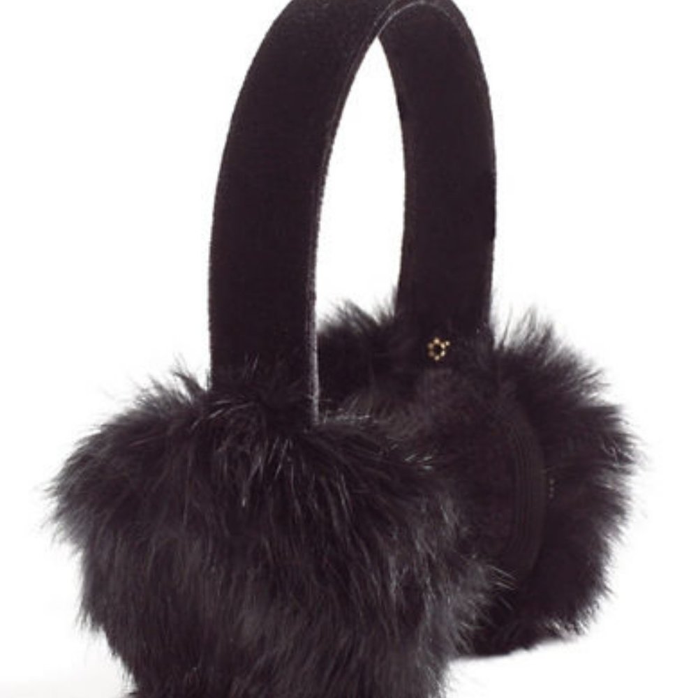 Women's Earmuff Winter Ear Warmer Pom Pom Puff Faux Fur Black